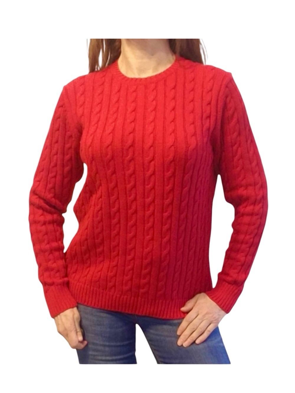 LL Bean Cashmere Cable Knit Sweater In Red Size Small Fisherman Soft Cozy